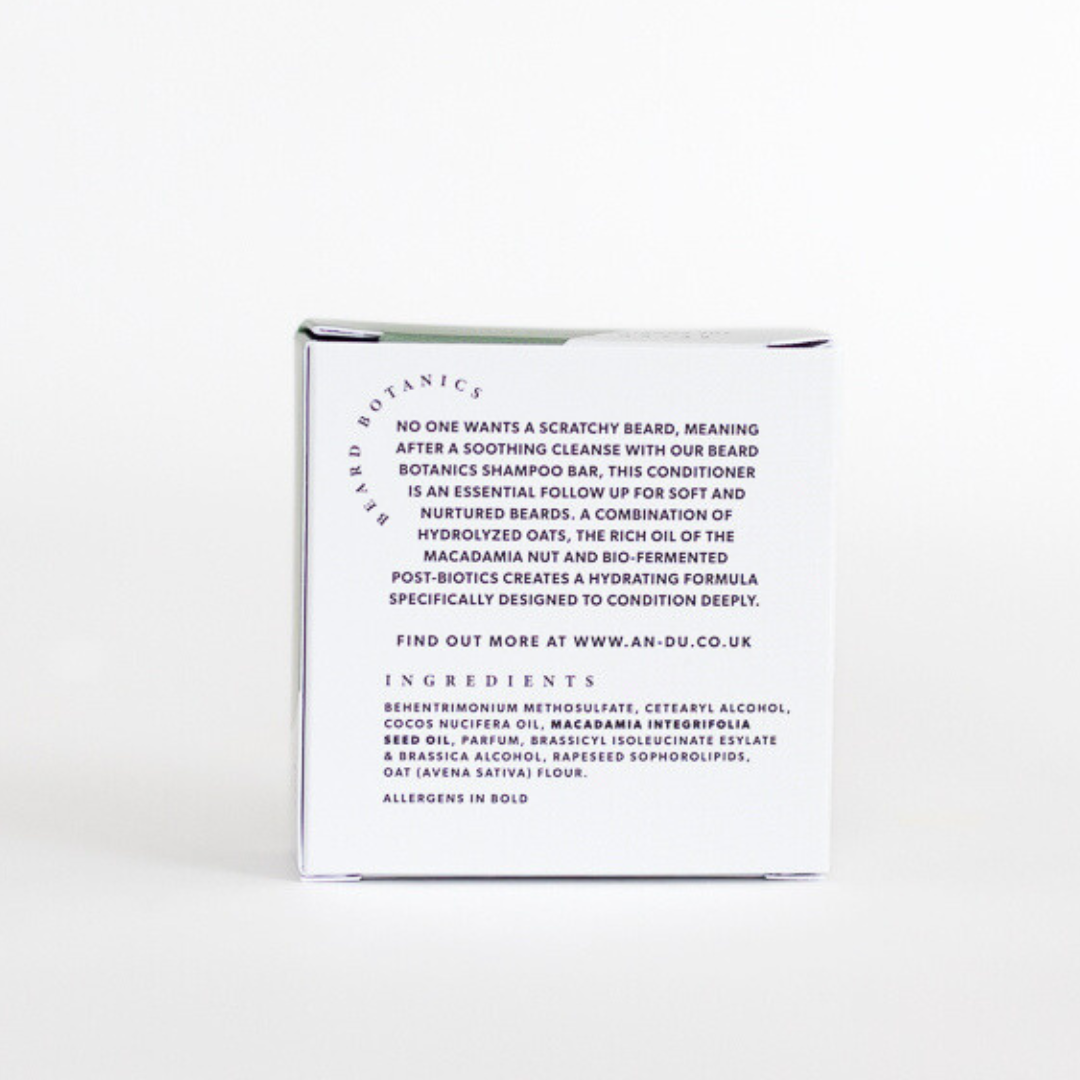 conditioner bar for beards and hair, back of package