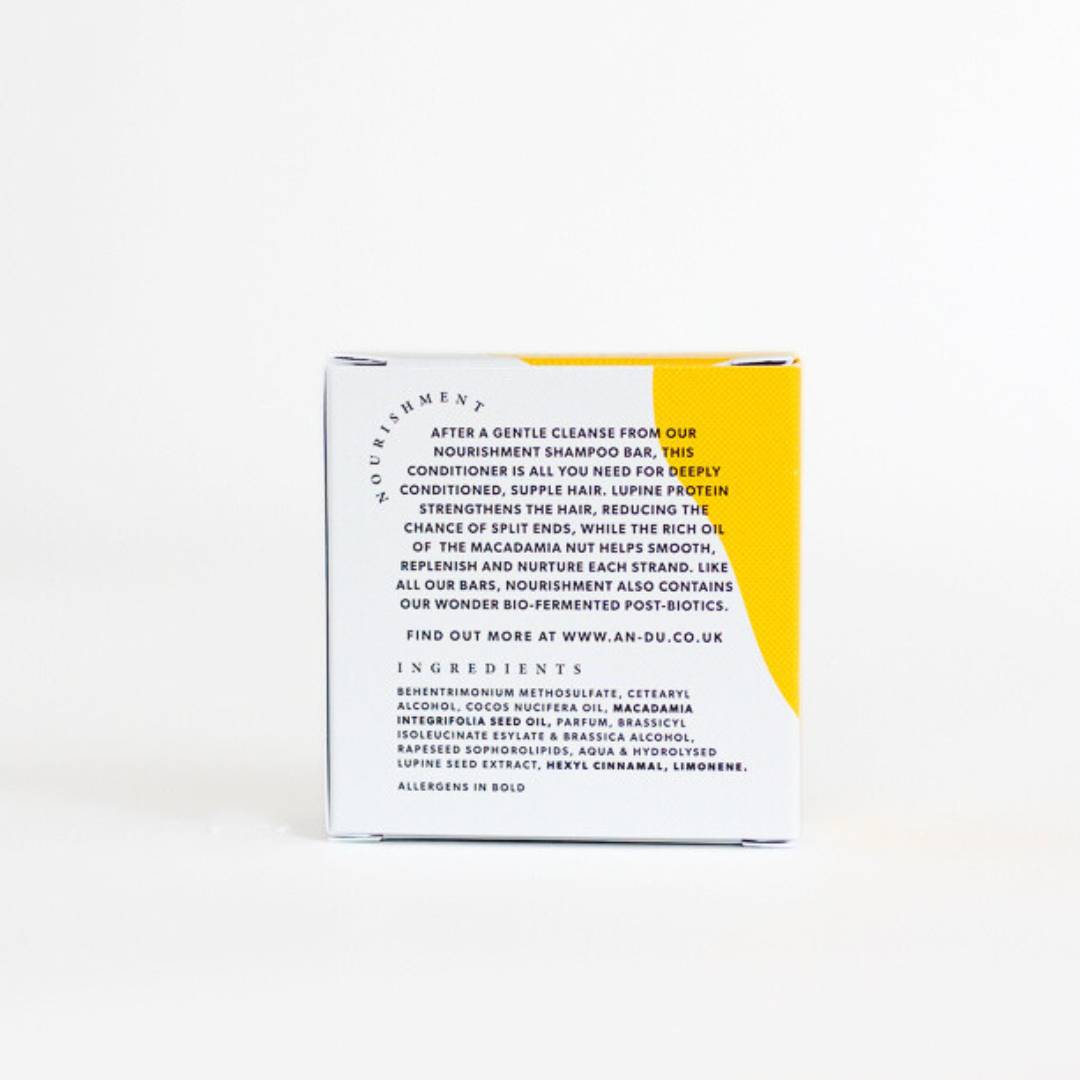 Conditioner bar for dry and damaged hair, back of package