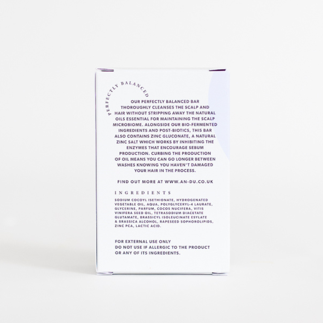 Shampoo bar package for oily hair showing ingredients on back