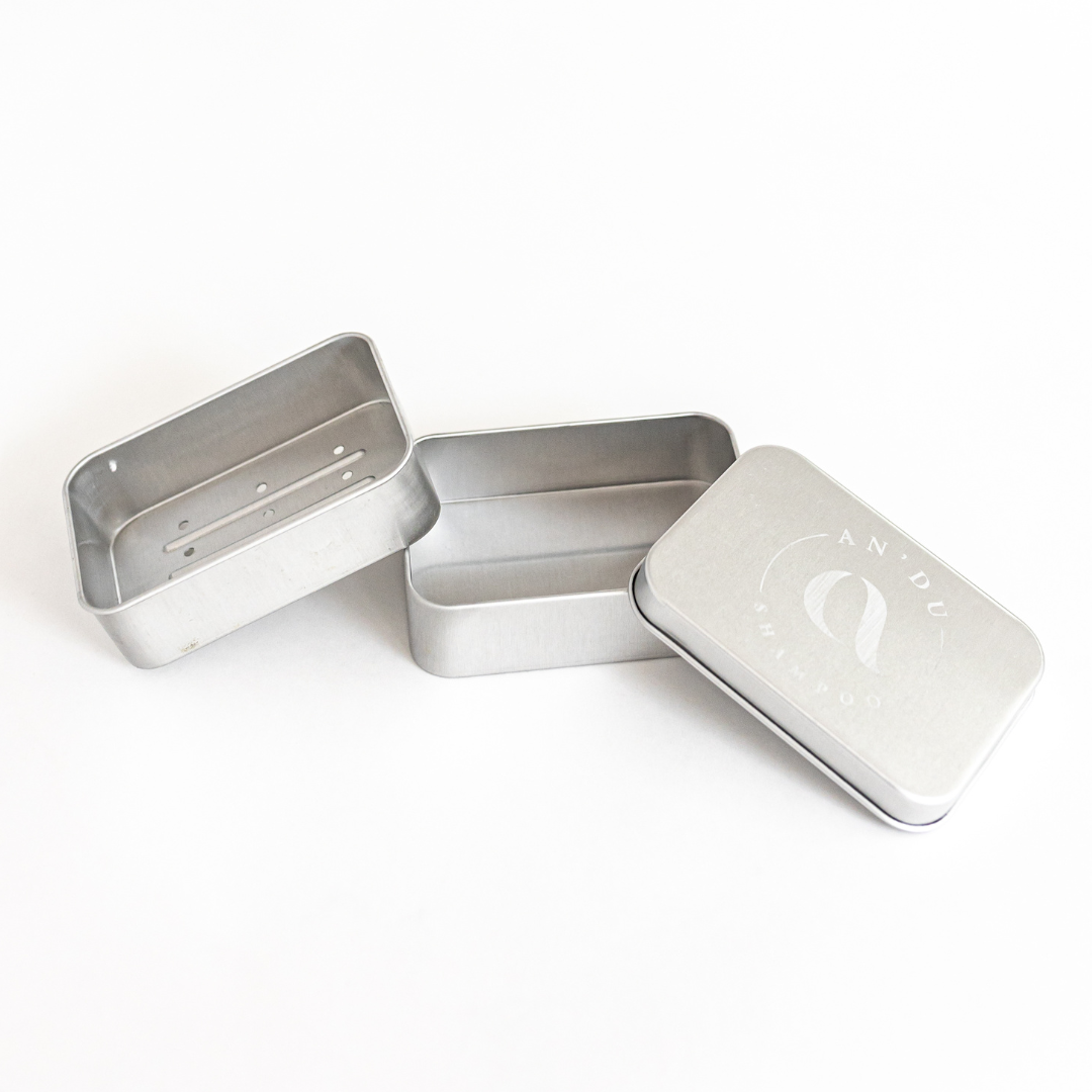 Shampoo travel tin in three parts