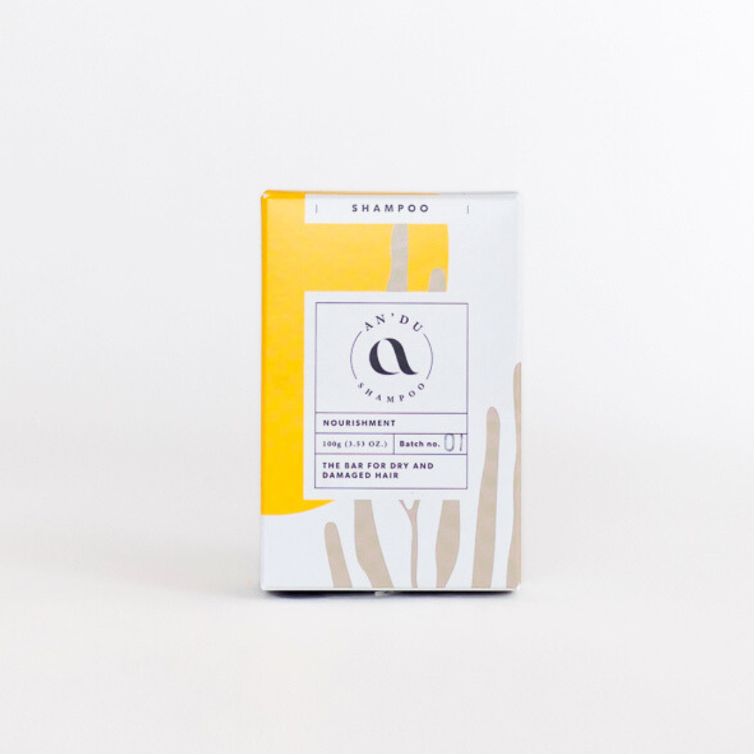 Shampoo bar for dry and damaged hair, front of package
