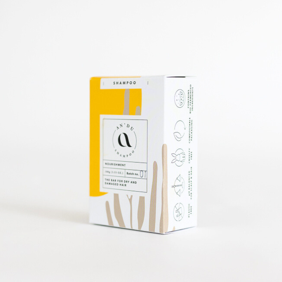 Shampoo bar for dry and damaged hair, side of package