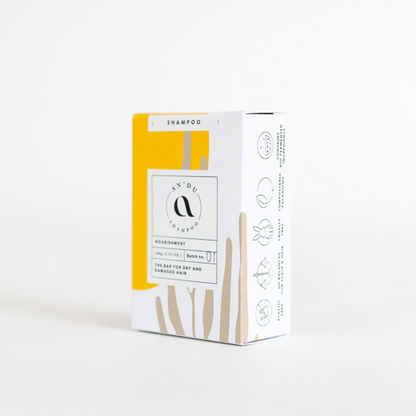 Shampoo bar for dry and damaged hair, side of package